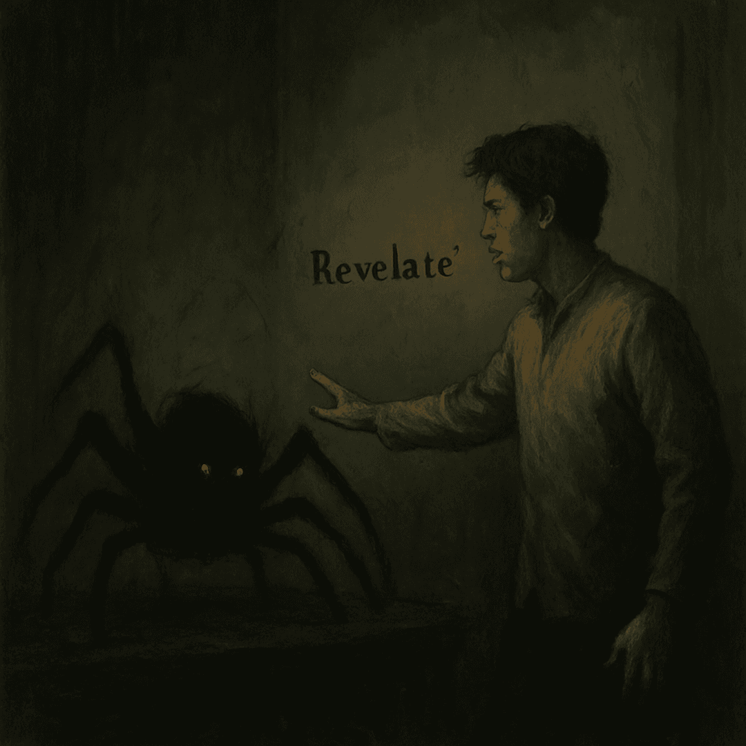 El hombre se impone ante el ente obscuro con forma de araña